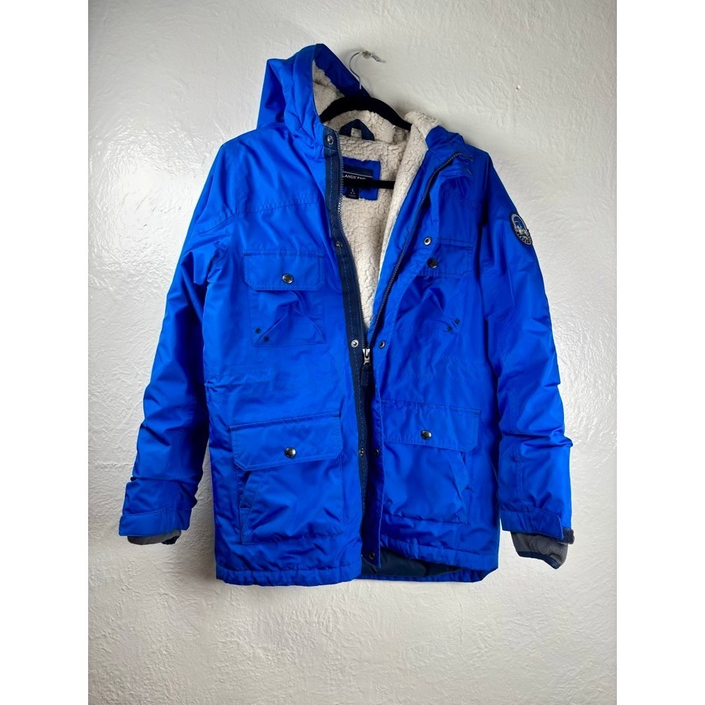 Lands End Squall Parka Hooded Down Winter Jacket Blue Kids Large 14-16 Sherpa